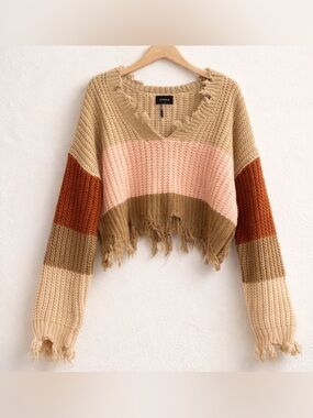 Storia NWT Small Women's Sweater in Tans Pink Burgund, intentionally distressed